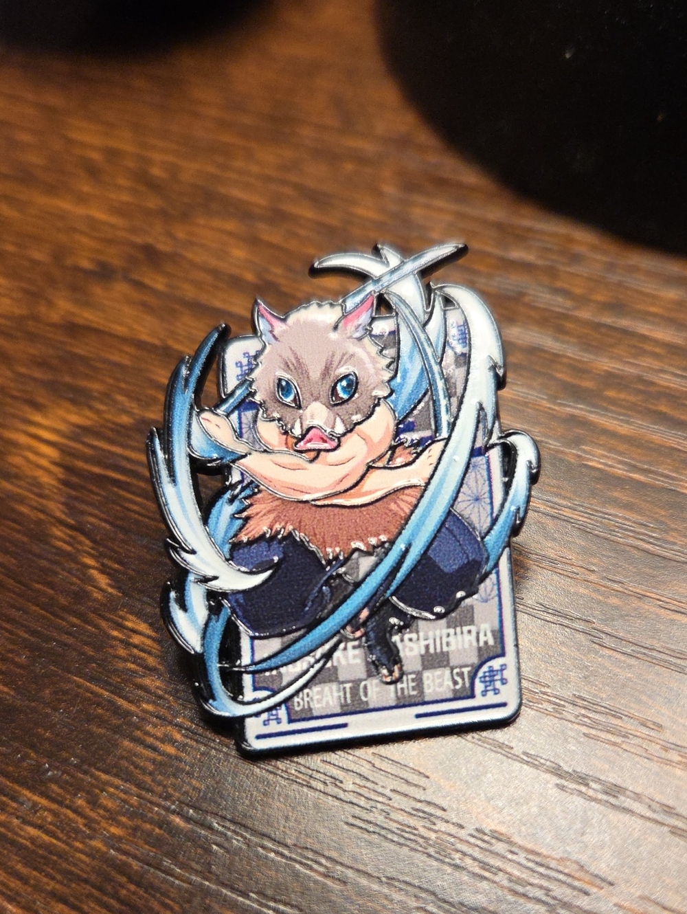 Blue and Brown Demon Slayer Enamel Pin - Decorative Pet-Themed Accessory